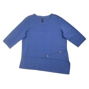 Focus Casual Life Tunic Blue Cotton Crinkle Asymmetrical Artsy Lagenlook Top XL